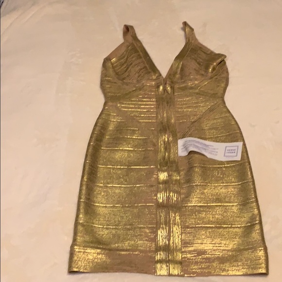 Herve Leger Ari Gold Bandage Dress- NWT - Picture 4 of 6